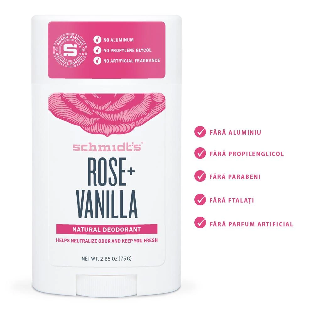Deodorant stick cu bicarbonat, Rose   Vanilla - Schmidt's Deodorant
