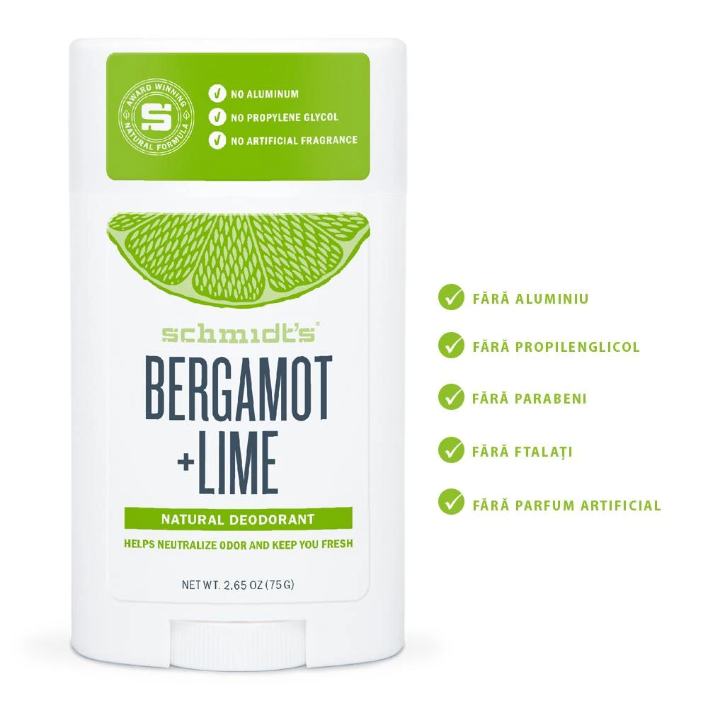 Deodorant stick cu bicarbonat, Bergamot   Lime - Schmidt's Deodorant