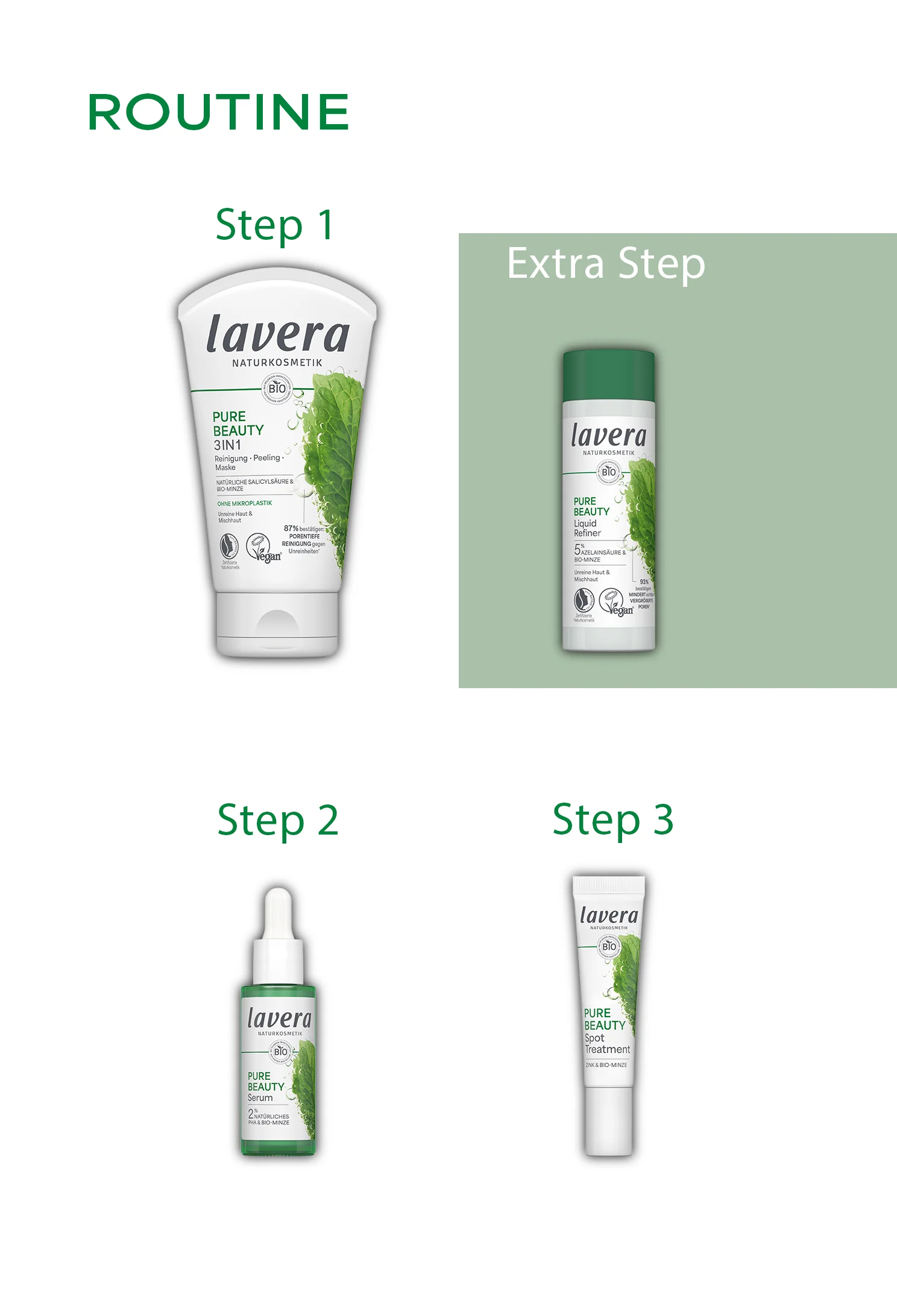 Lichid Exfoliant Lavera Pure Beauty Liquid Refiner cu Acid Azelaic si Menta Bio, 100ml