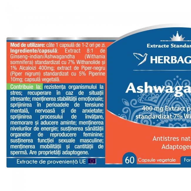 Ashwagandha, 60 capsule - HERBAGETICA