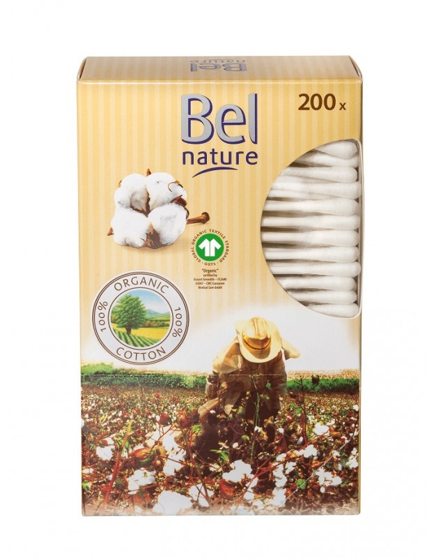 Betisoare de urechi din bumbac organic, 200 buc - Bel Nature
