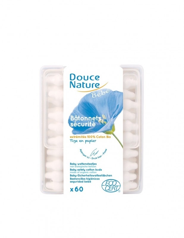 Betisoare urechi din bumbac bio, pentru bebelusi, 60 buc - Douce Nature