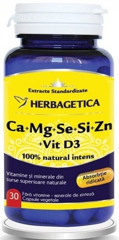 Ca+Mg+Se+Si+Zn cu Vit D3 Complex Forte, 30 capsule - HERBAGETICA