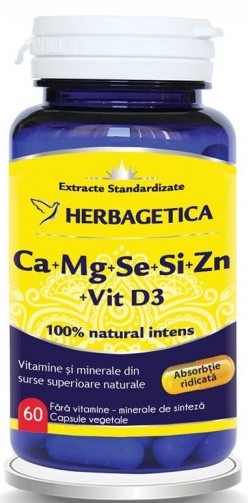 Ca+Mg+Se+Si+Zn cu Vit D3 Complex Forte, 60 capsule - HERBAGETICA