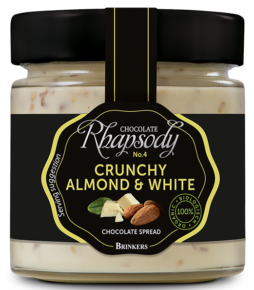 Crema bio ciocolata alba si migdale crocante Chocolate Rhapsody no.4, 200g - Brinkers