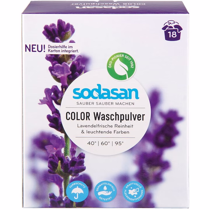 Detergent Praf Bio rufe Albe si Colorate cu Lavanda 1,010 Kg - Sodasan