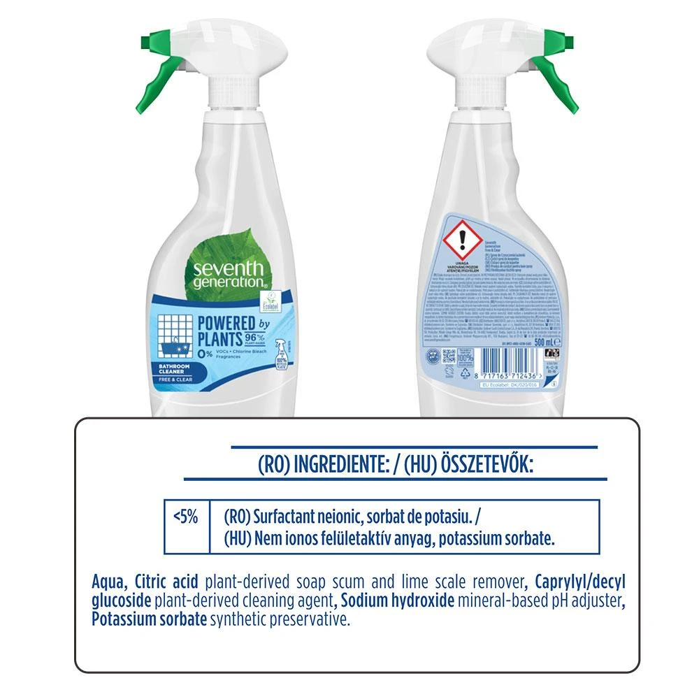 Solutie ecologica de curatare baie Fara Parfum, 500ml - Seventh Generation