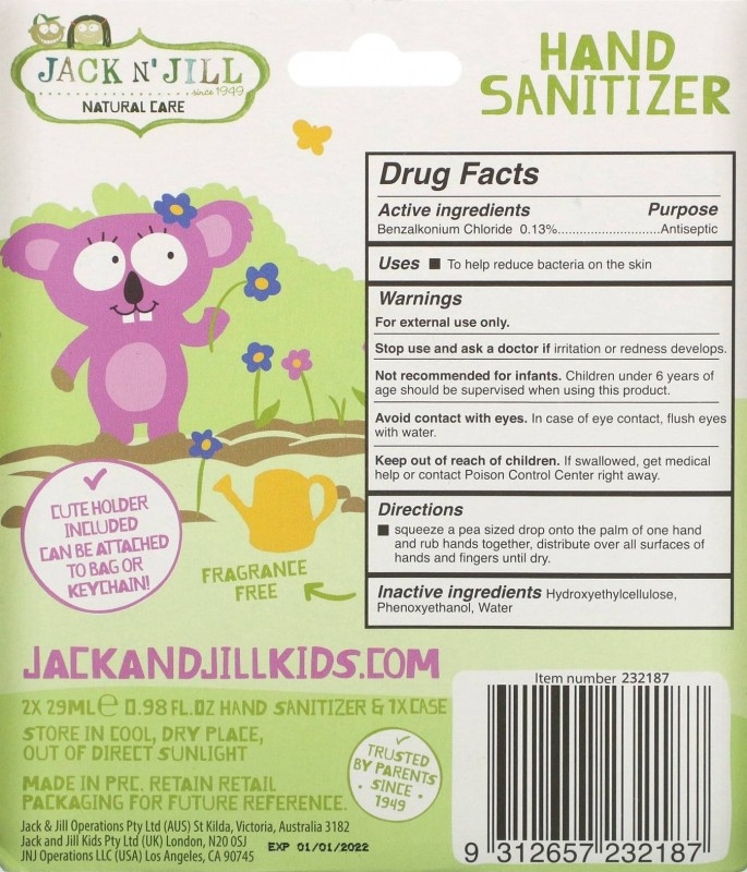 Gel antibacterian pentru maini Koala, cu suport si rezerva 2 x 29ml - Jack n' Jill