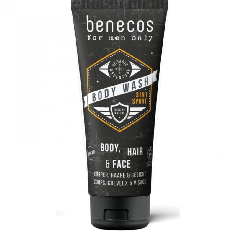 Gel de dus 3-in-1 SPORT pentru barbati, ten, corp, par - Benecos