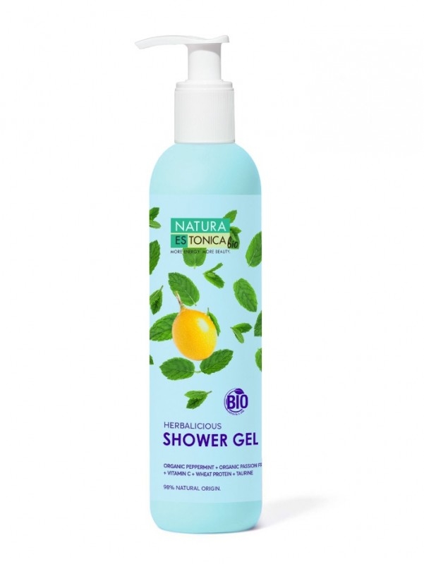 Gel de dus natural cu menta si fructul pasiunii Herbalicious, 400ml - Natura Estonica