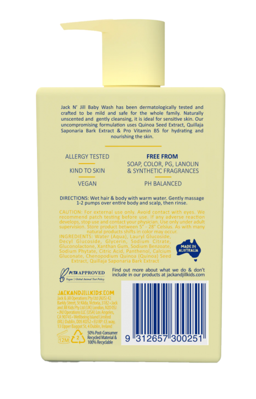 Gel de dus pentru bebelusi Yellow, fara parfum, hipoalergenic, 300ml - Jack n Jill