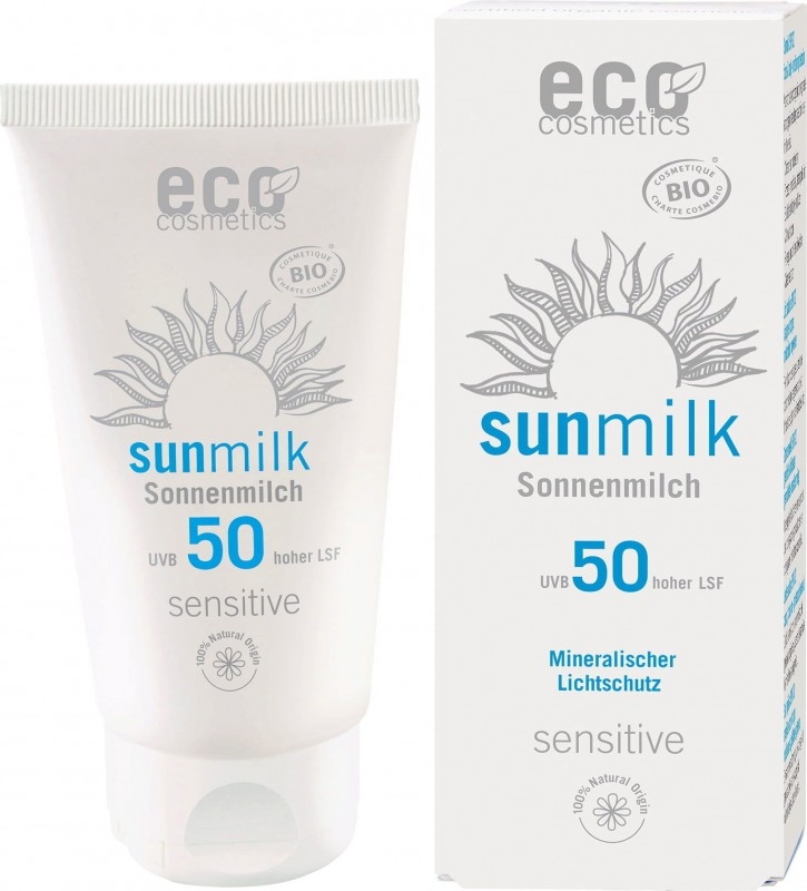 Lapte de plaja bio pentru piele sensibila cu ulei de zmeura FPS 50, 75 ml - Eco Cosmetics