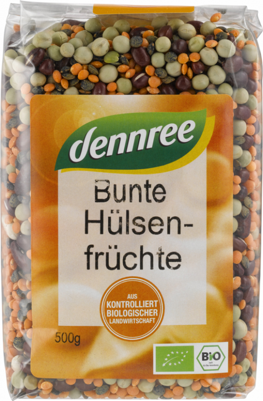 Mix de leguminoase colorate (mazare, fasole, linte) BIO, 500g - Dennree