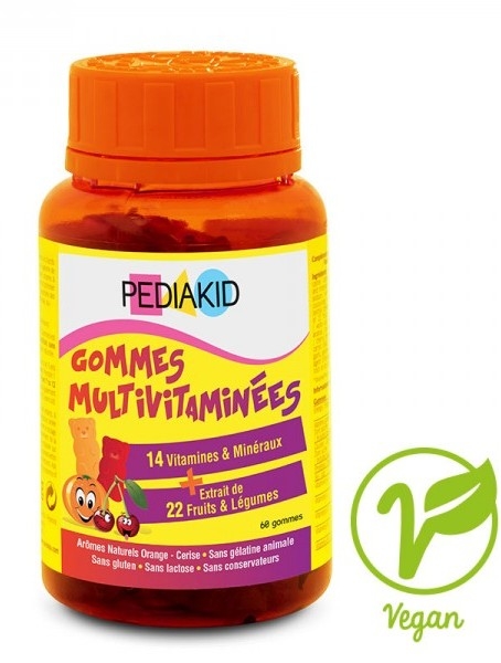 Multivitamine naturale pentru copii, cu aroma de cirese, 60 jeleuri ursuleti - Pediakid
