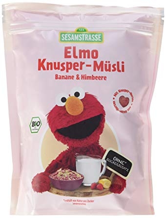 Musli bio pentru copii cu zmeura, banane si cereale expandate Elmo, 200g  - SesameStreet