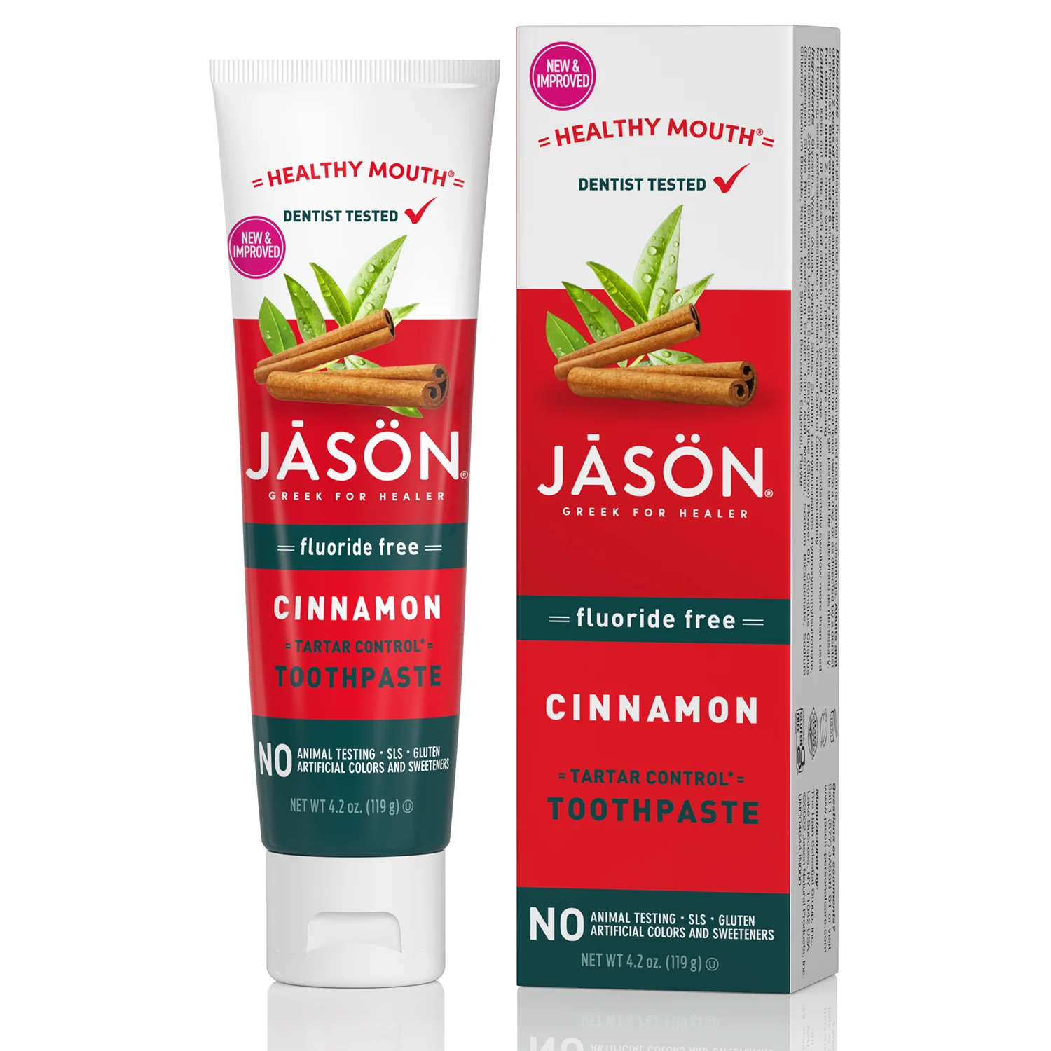 Pasta de dinti naturala anti-tartru cu ulei de arbore de ceai si scortisoara - JASON Healthy Mouth