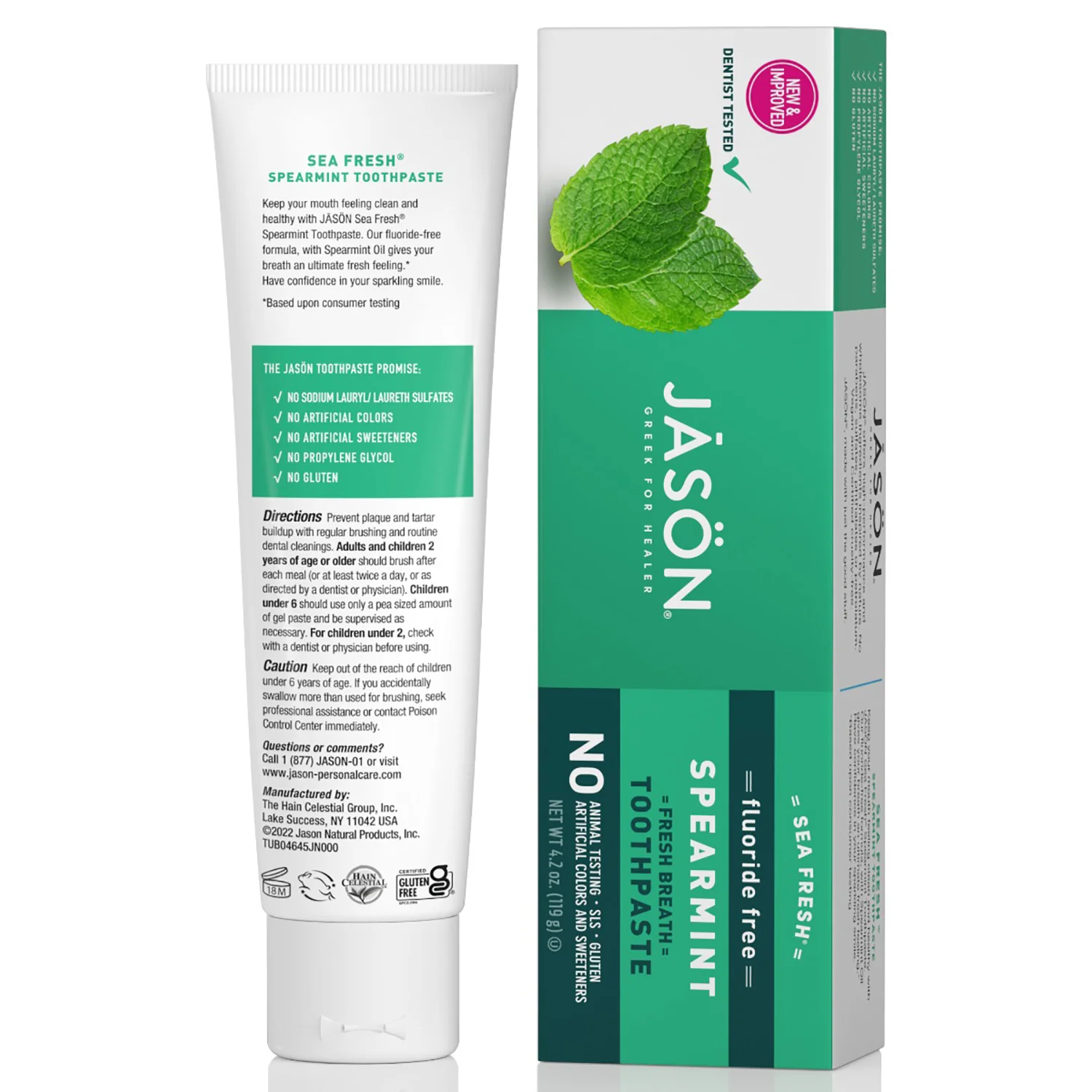 Pasta de dinti naturala cu menta verde, fara fluor, respiratie proaspata - JASON Sea Fresh