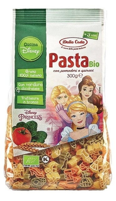 Paste bio Disney Princess cu rosii si spanac, 300g - Dalla Costa