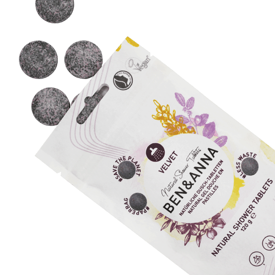 Pastile gel de dus natural vegan less waste VELVET, 120g - Ben   Anna