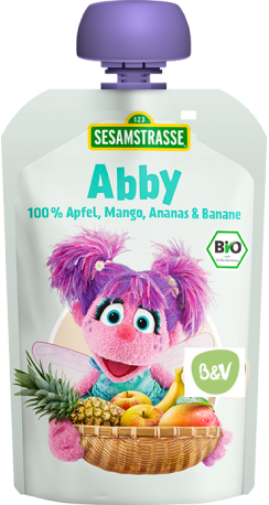 Piure bio pentru copii din banane, mere, mango si ananas Abby, 100g - SesameStreet