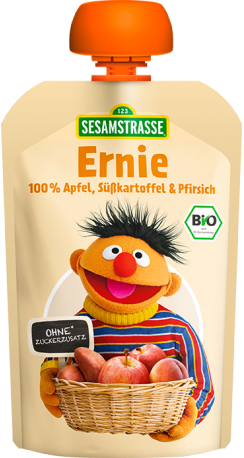 Piure bio pentru copii din mere, cartofi dulci si piersici Ernie, 100g - SesameStreet