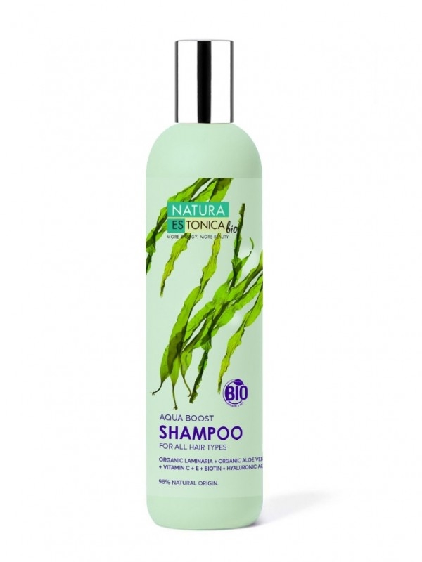 Sampon Aqua Boost cu acid hialuronic, aloe vera si alge marine, 400ml - Natura Estonica