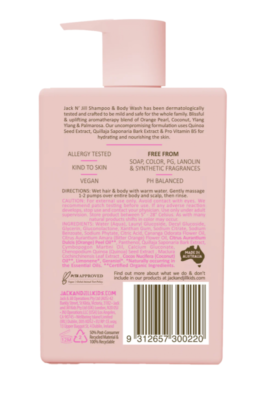 Sampon gel de dus pentru copii si piele sensibila Pink, 300ml - Jack n Jill