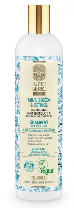 Sampon profesional pentru par gras cu menta, mesteacan si retinol, 400 ml - Super Siberica