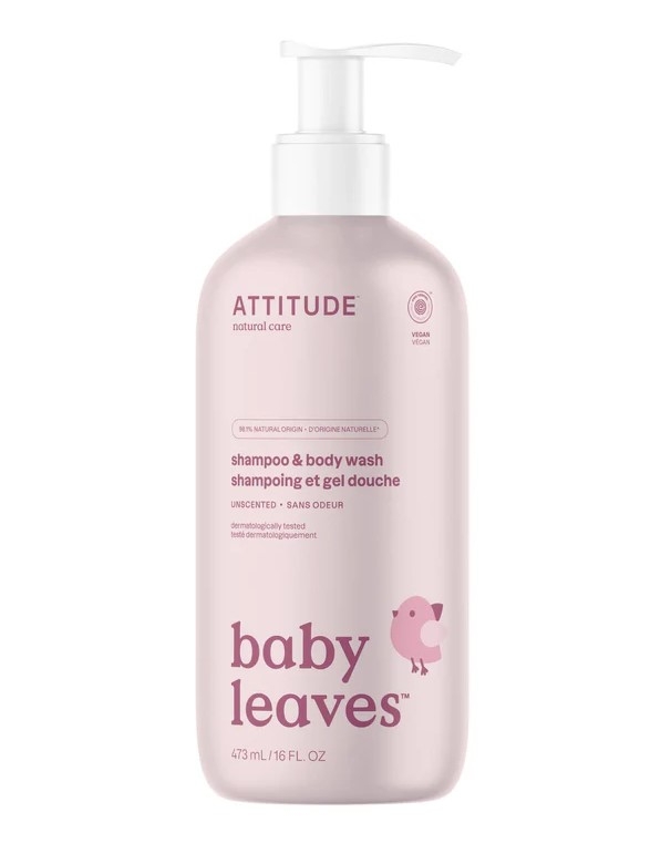 Sampon si Gel de Dus pentru Bebe, Natural, Vegan, fara Parfum, 473ml - ATTITUDE Baby Leaves