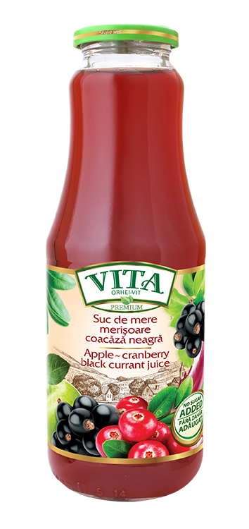 Suc natural de mere-merisoare-coacaze, fara zahar, 1L - Vita Premium