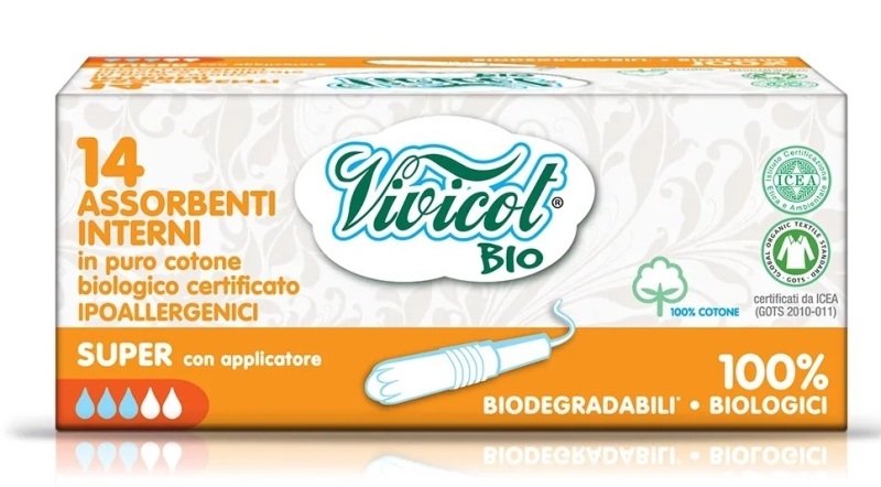 BIO Tampoane SUPER din bumbac organic cu aplicator, 14 buc - VIVICOT BIO