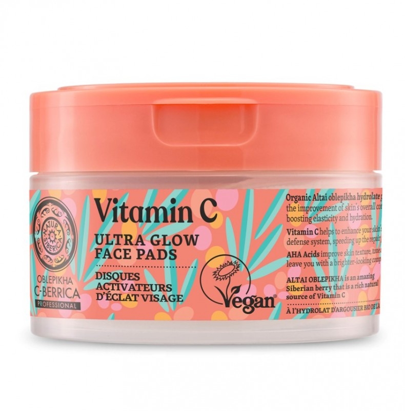 Ultra Glow Pads, comprese ten cu vitamina C si acizi AHA, 20buc - C-BERRICA