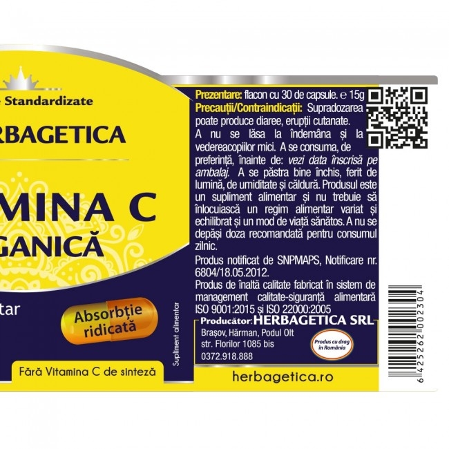 Vitamina C Organica, 30 capsule - HERBAGETICA