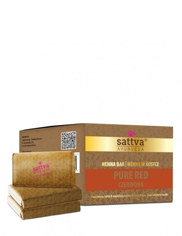 Vopsea Henna Rosu Pur Sattva Ayurveda – Complet Naturala, 3 Calupuri cu Uleiuri Hranitoare