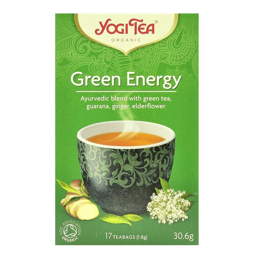 Yogi Tea Green Energy, ceai ayurvedic energizant cu ceai verde, guarana, ghimbir si soc