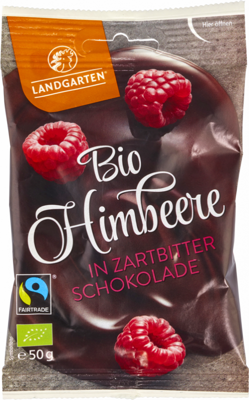 Zmeura trasa in ciocolata neagra, BIO, 50g - Landgarten