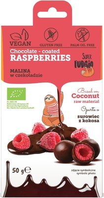 Zmeura invelita in ciocolata bio, 50g - Super Fudgio