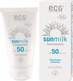 Lapte de plaja bio pentru piele sensibila cu ulei de zmeura FPS 50, 75 ml - Eco Cosmetics