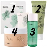 EcoBe Cica Calm Ritual– Pachet rutina coreeana anti-iritatii, ten sensibil, curatare, toner, masca si crema (4 produse)